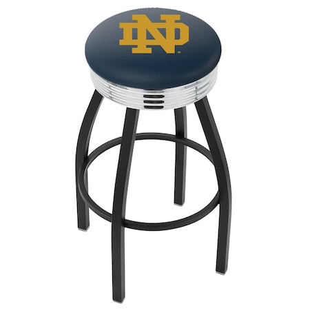 Holland Bar Stool Co 30" Blk Wrinkle Notre Dame (ND) Swivel Bar Stool, Chrome Ring L8B3C30ND-ND